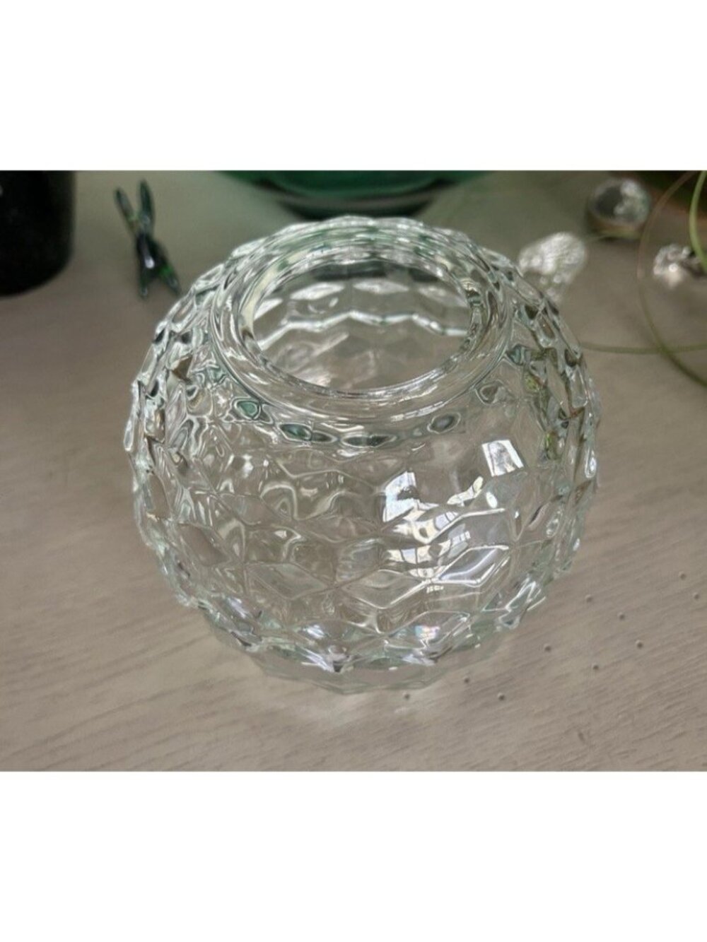 *Homco Cubist Clear Glass Fairy Light Lamp Votive Candle Holder 2 Piece Vintage